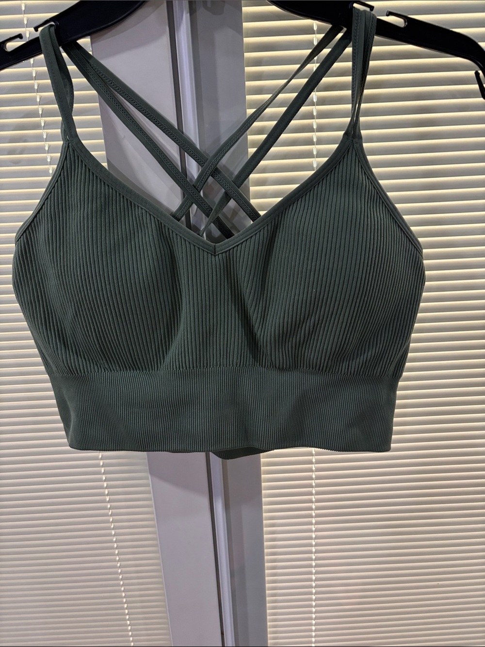 SO Sage Green Ribbed Crisscross Sports Bralette